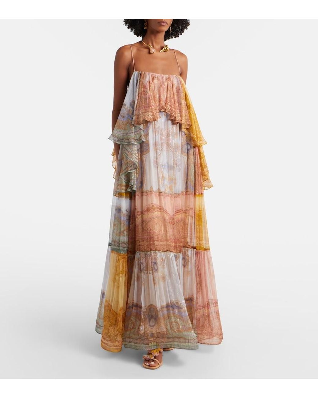 Zimmermann Orange Como Paisley Silk-Blend Maxi Dress