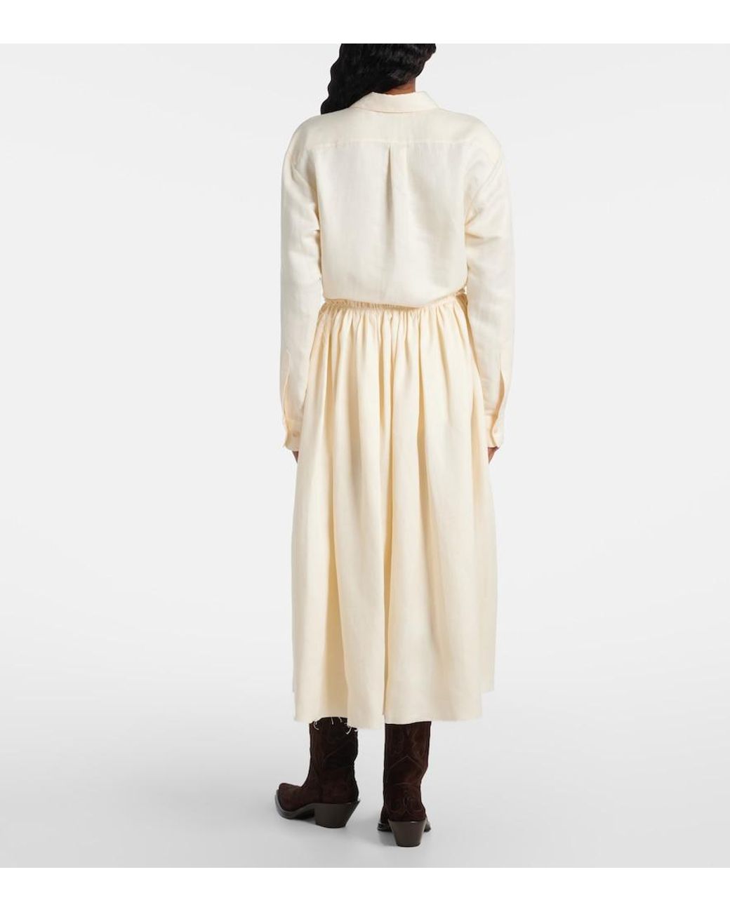 Gabriela Hearst White Chiara Gathered Linen Midi Skirt