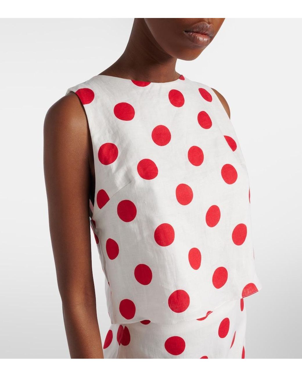 Cala De La Cruz Red Avelino Polka-Dot Linen Crop Top