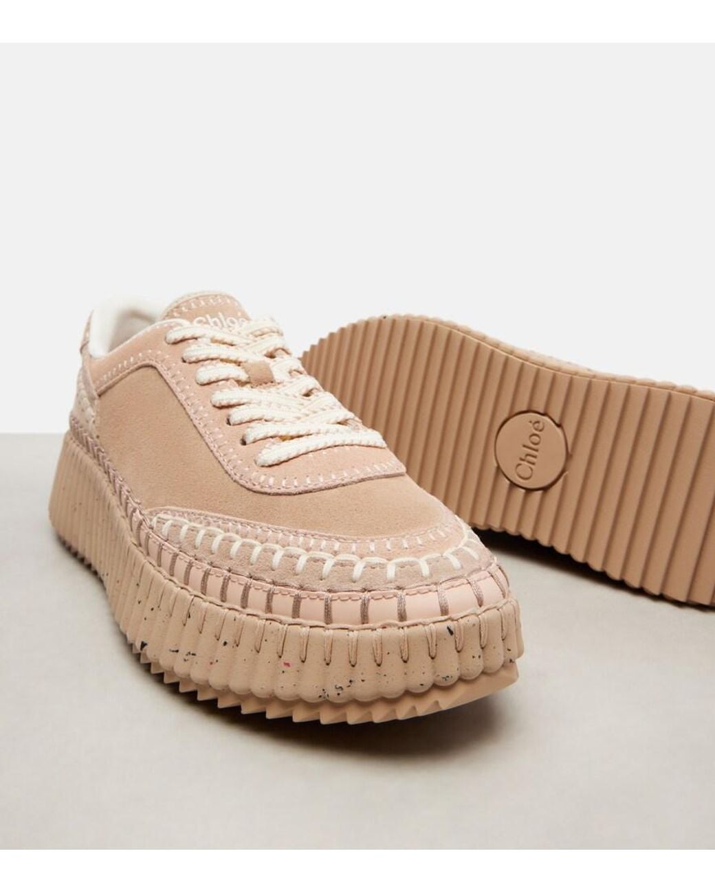 Chloé Pink Nama Suede Platform Sneakers