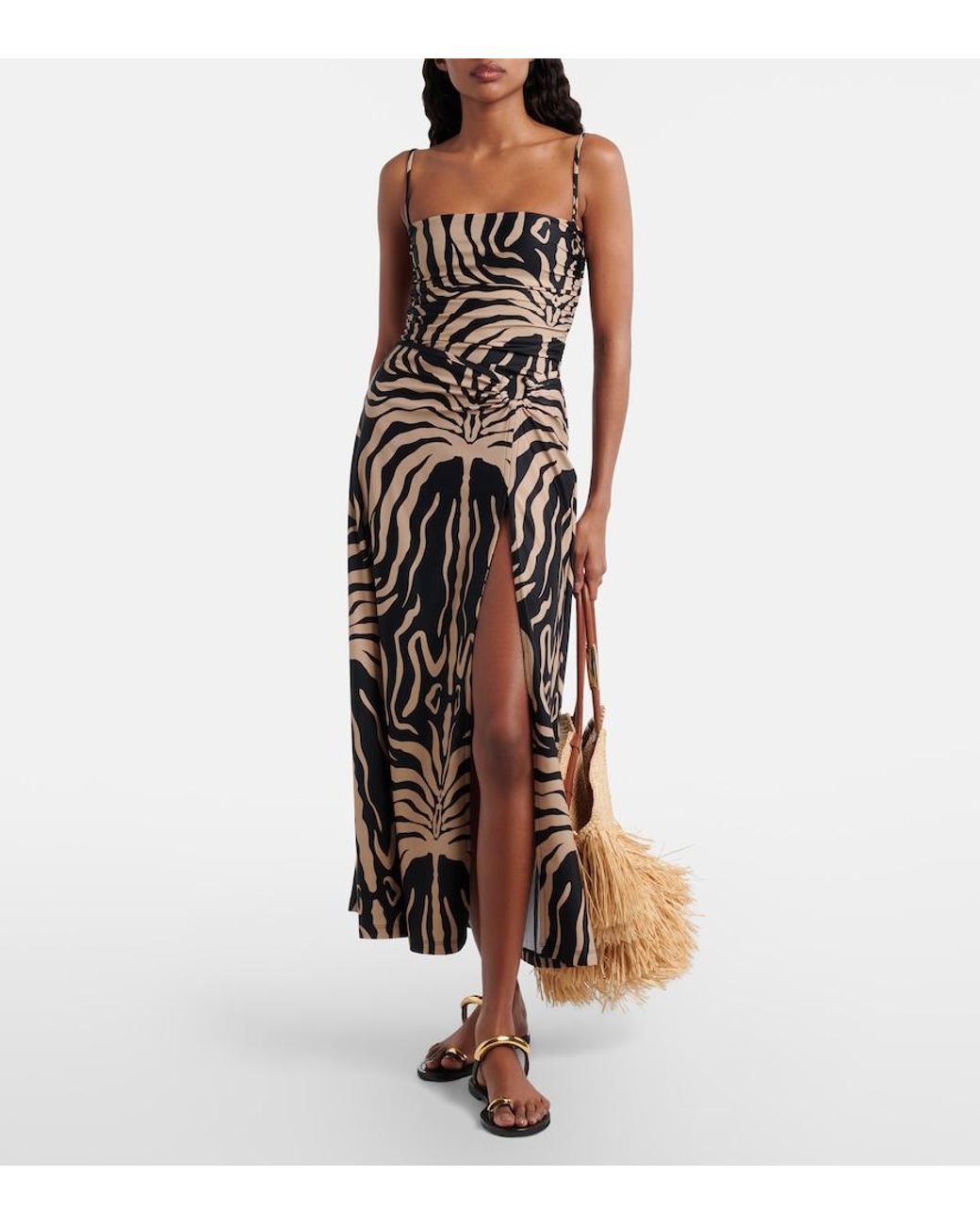 Johanna Ortiz Black Printed Midi Skirt