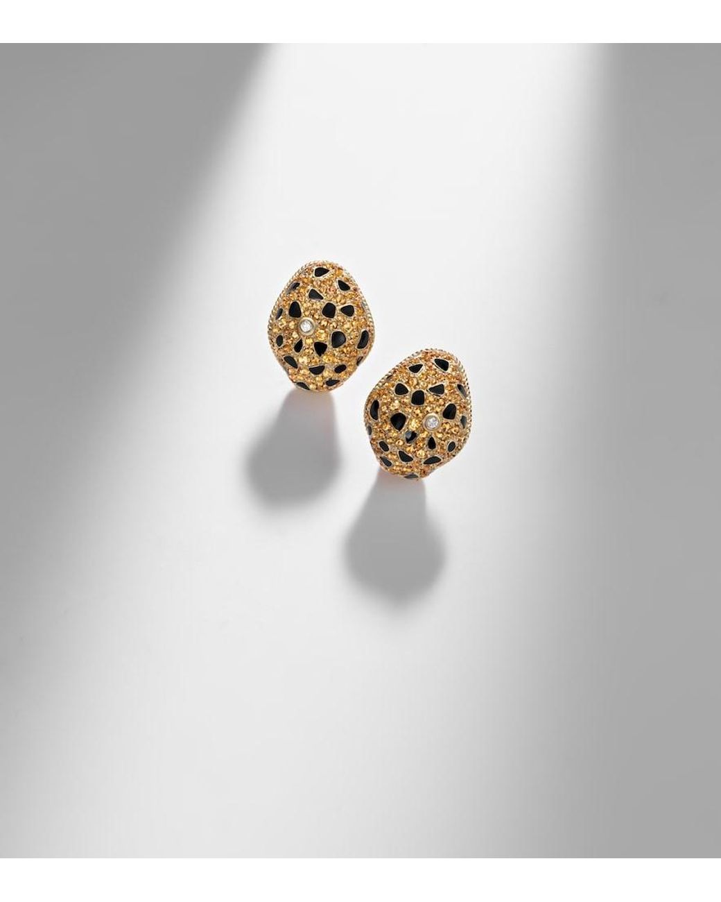Yvonne Léon White Lynx 9Kt Earrings With Citrines, Enamel, And Diamonds