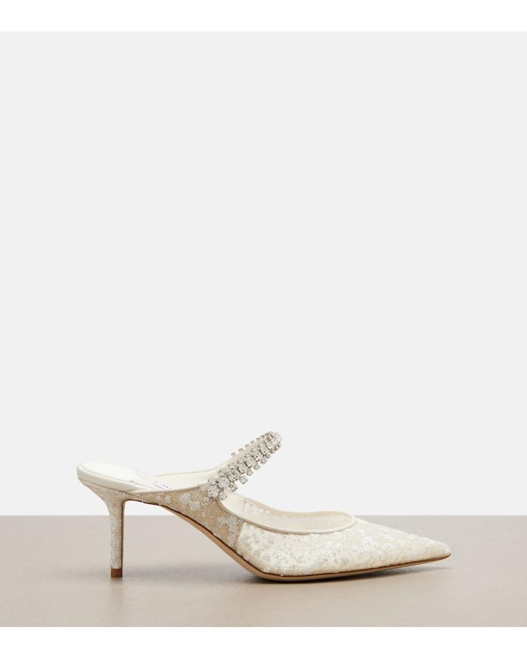 Jimmy Choo White Bing Embellished Leather-Trimmed Mules