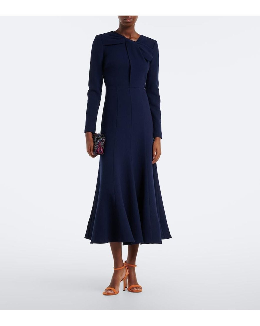 Roland Mouret Blue Bow-Detail Wool Crepe Cocktail Dress