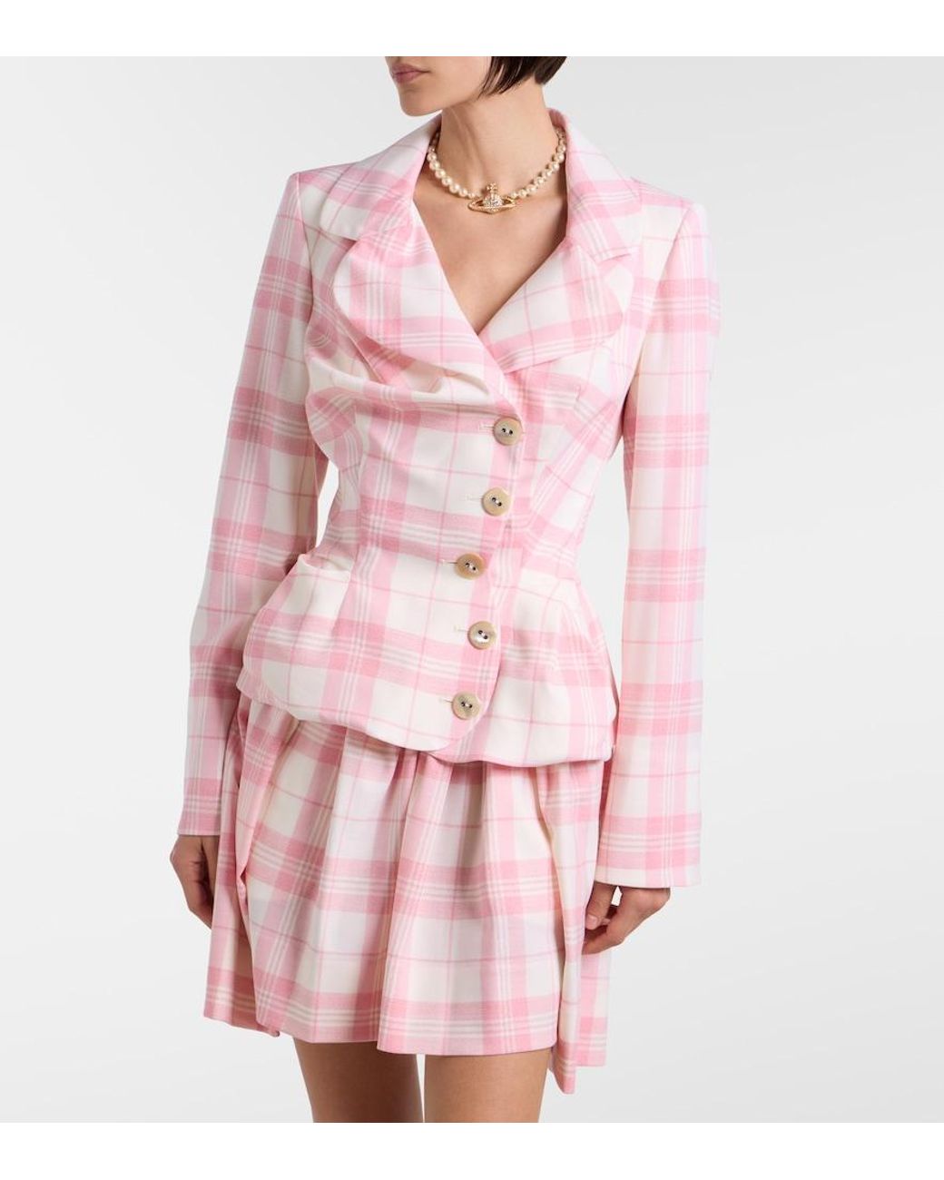 Vivienne Westwood Pink Checked Wool-Blend Blazer