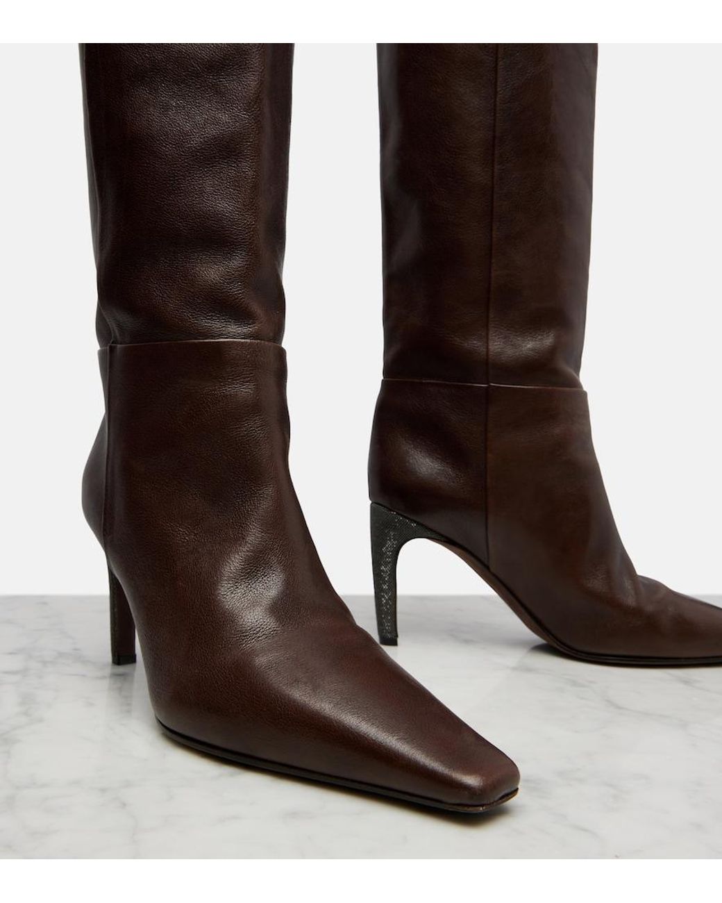 Brunello Cucinelli Brown Monili Leather Knee-High Boots