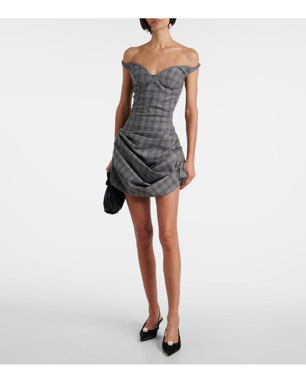 Magda Butrym Gray Ruched Off-Shoulder Wool-Blend Bustier Dress