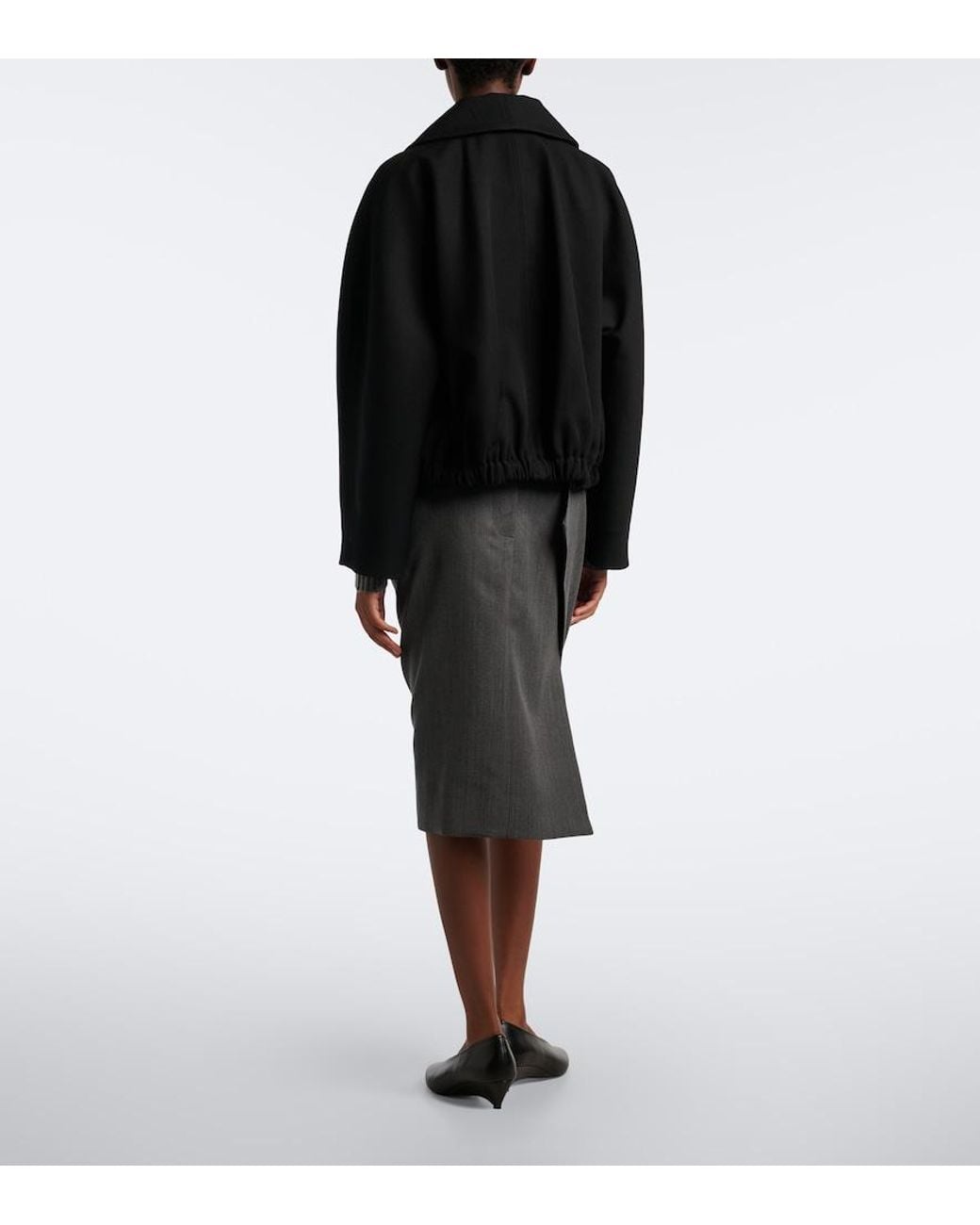 Victoria Beckham Gray Draped Asymmetric Virgin Wool Midi Skirt