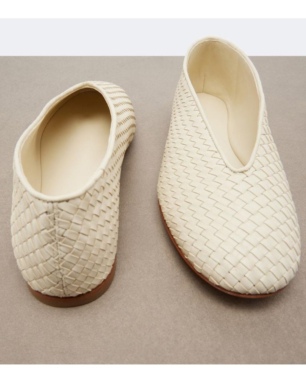 Bottega Veneta Natural Rosa Intrecciato Leather Ballet Flats