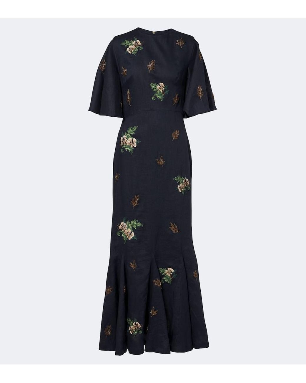 Agua Bendita Blue Ave Anhelo Floral Linen Maxi Dress