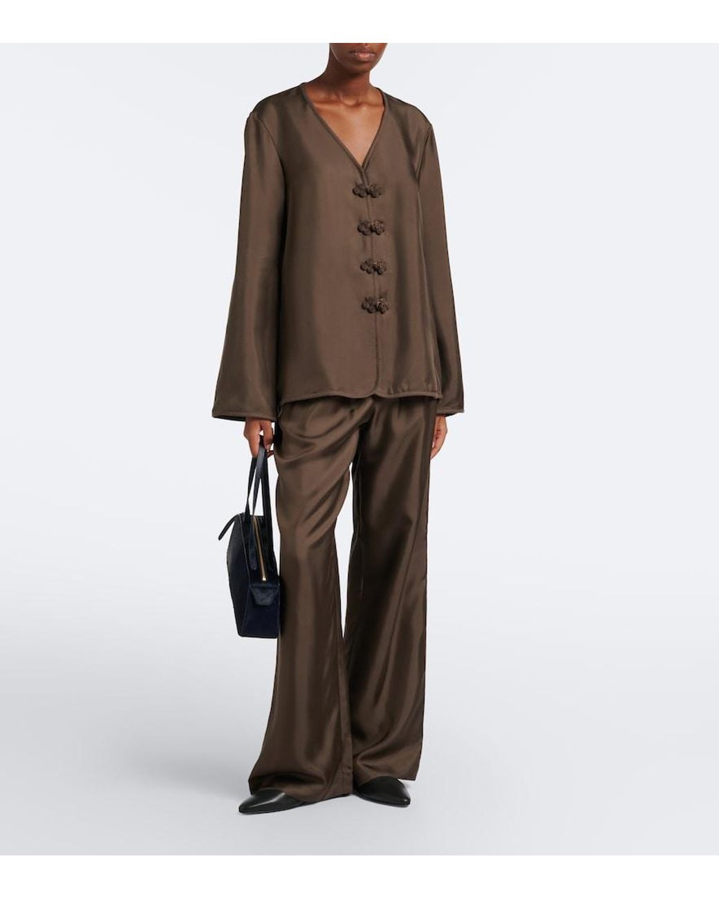 Rohe Brown Silk Wide-Leg Pants