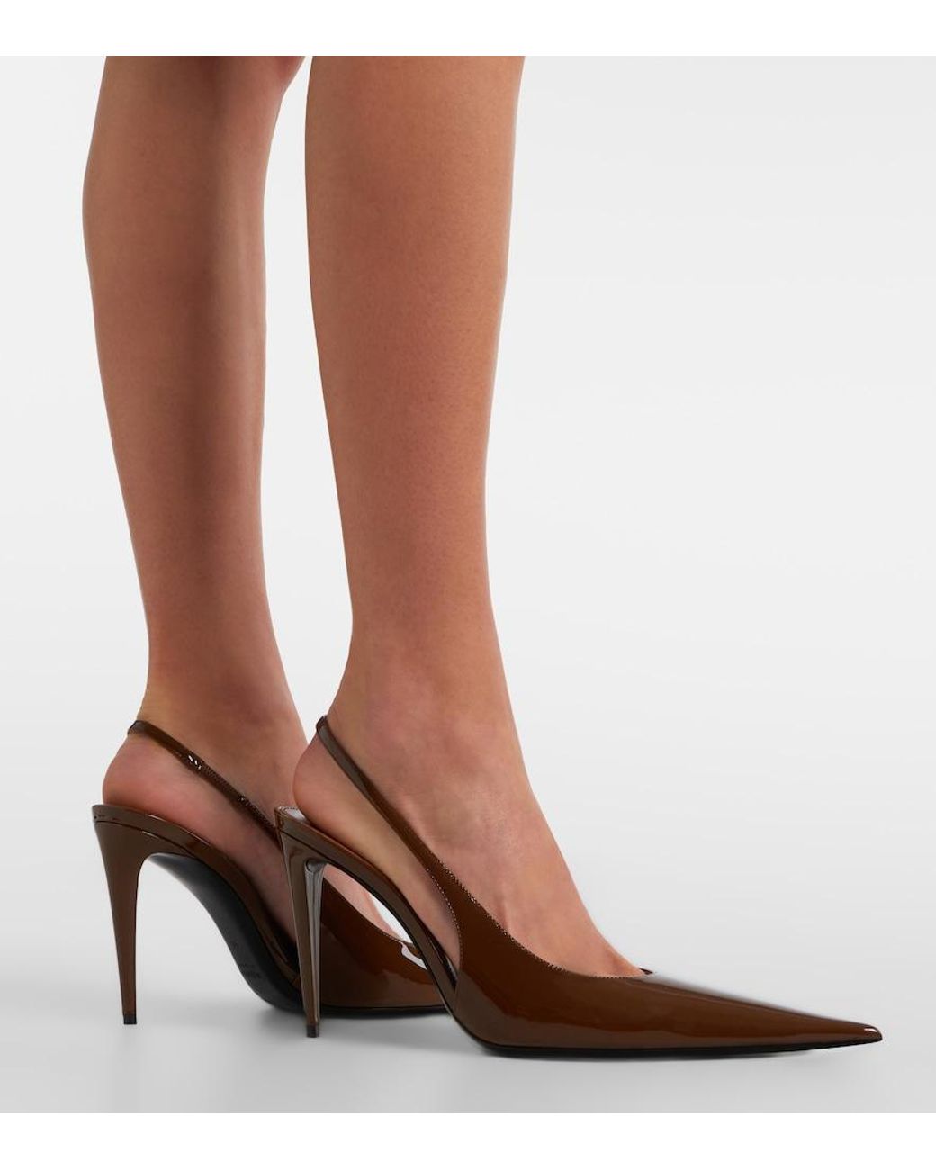 Saint Laurent Brown Guermantes Patent Leather Slingback Pumps