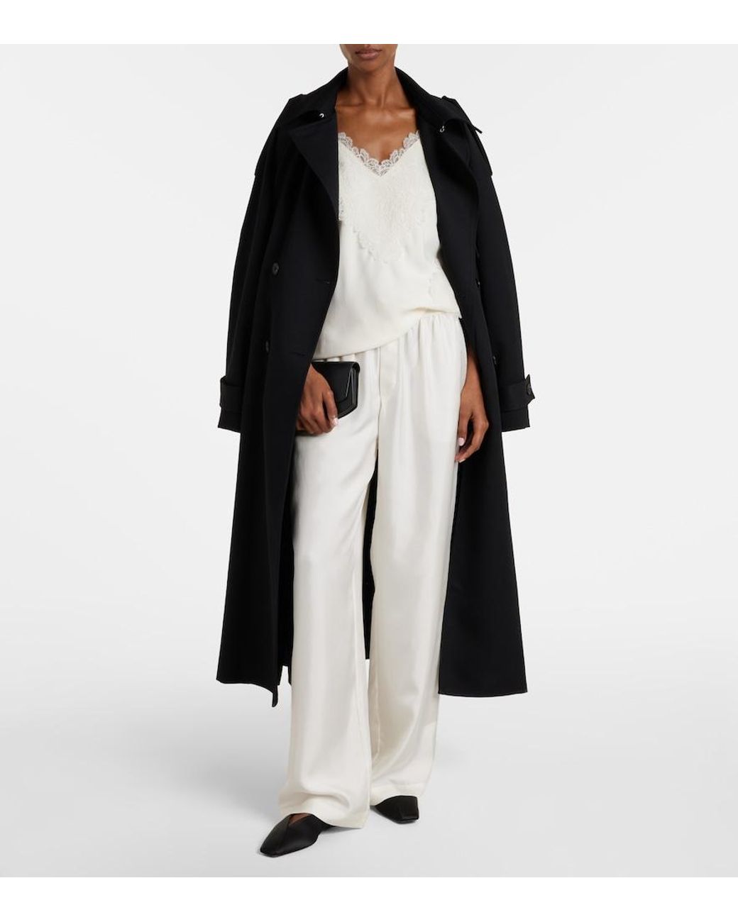 Rohe White Lace-Trimmed Satin Camisole