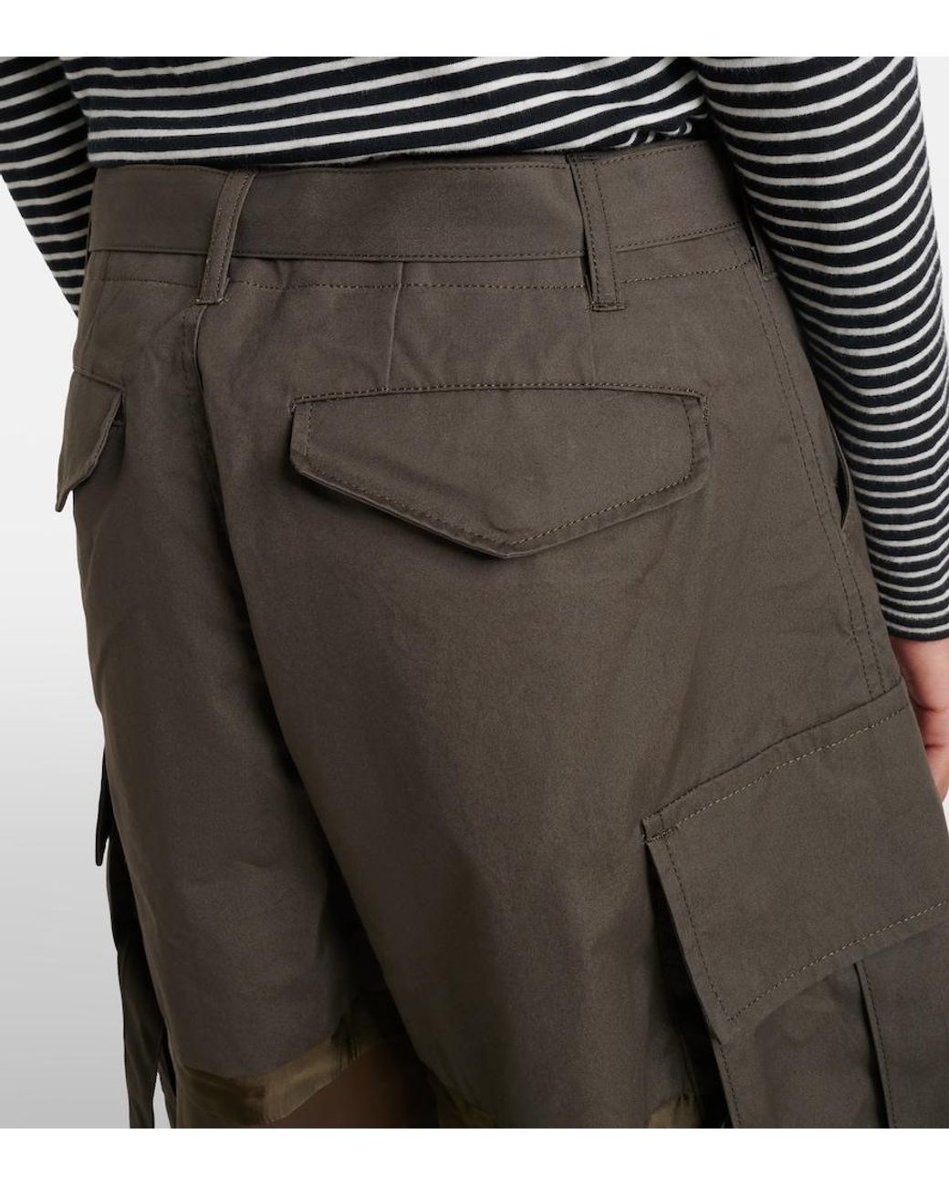 Sacai Green Paneled Cotton Cargo Pants