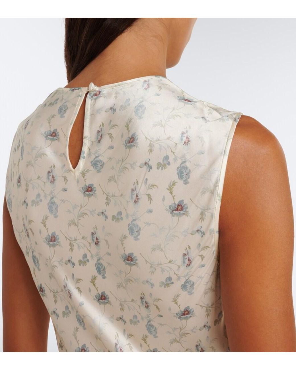 Doen White Adelana Floral Silk Satin Midi Dress