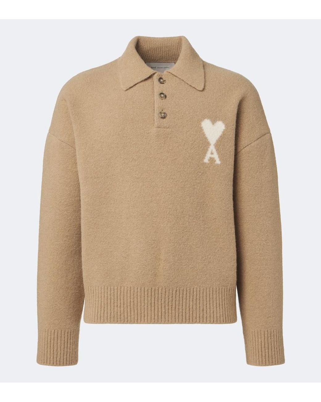 AMI Natural Ami De Coeur Alpaca And Wool-Blend Polo Sweater for men