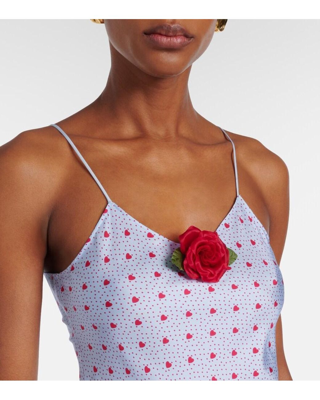 Rodarte Blue Floral-Applique Printed Silk Slip Dress