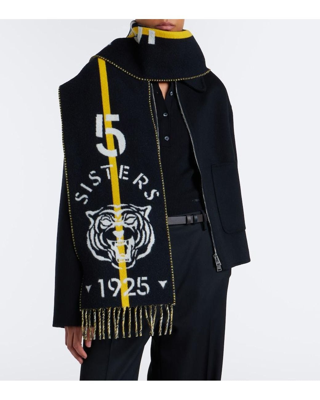 Fendi Black Reversible Jacquard Wool And Cashmere Scarf