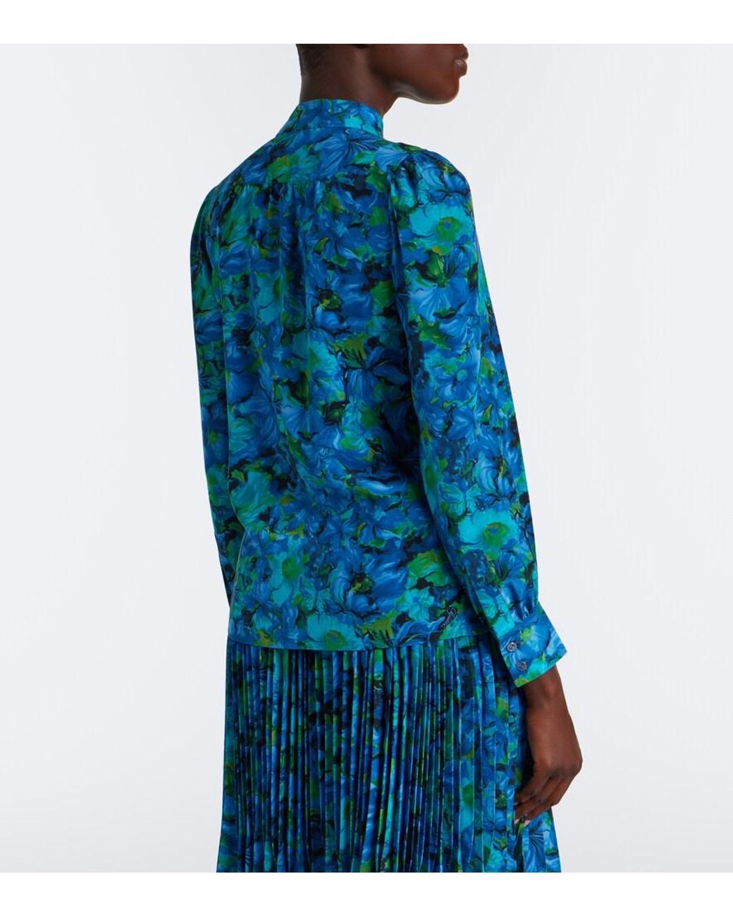 Gucci Blue Floral Silk Georgette Blouse