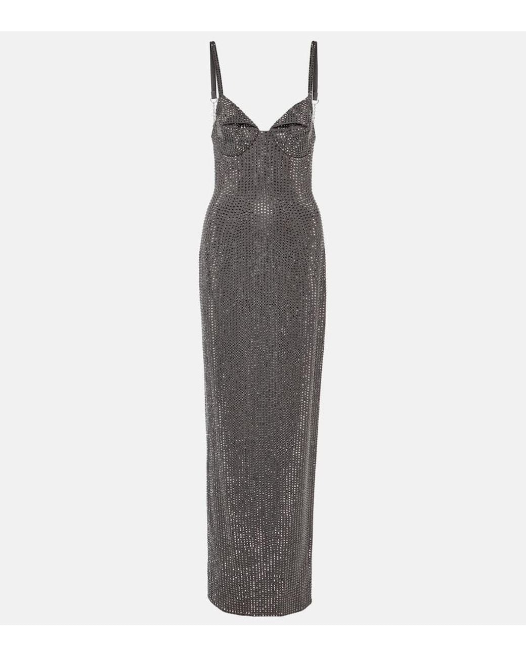 Area Gray Crystal-Embellished Jersey Gown