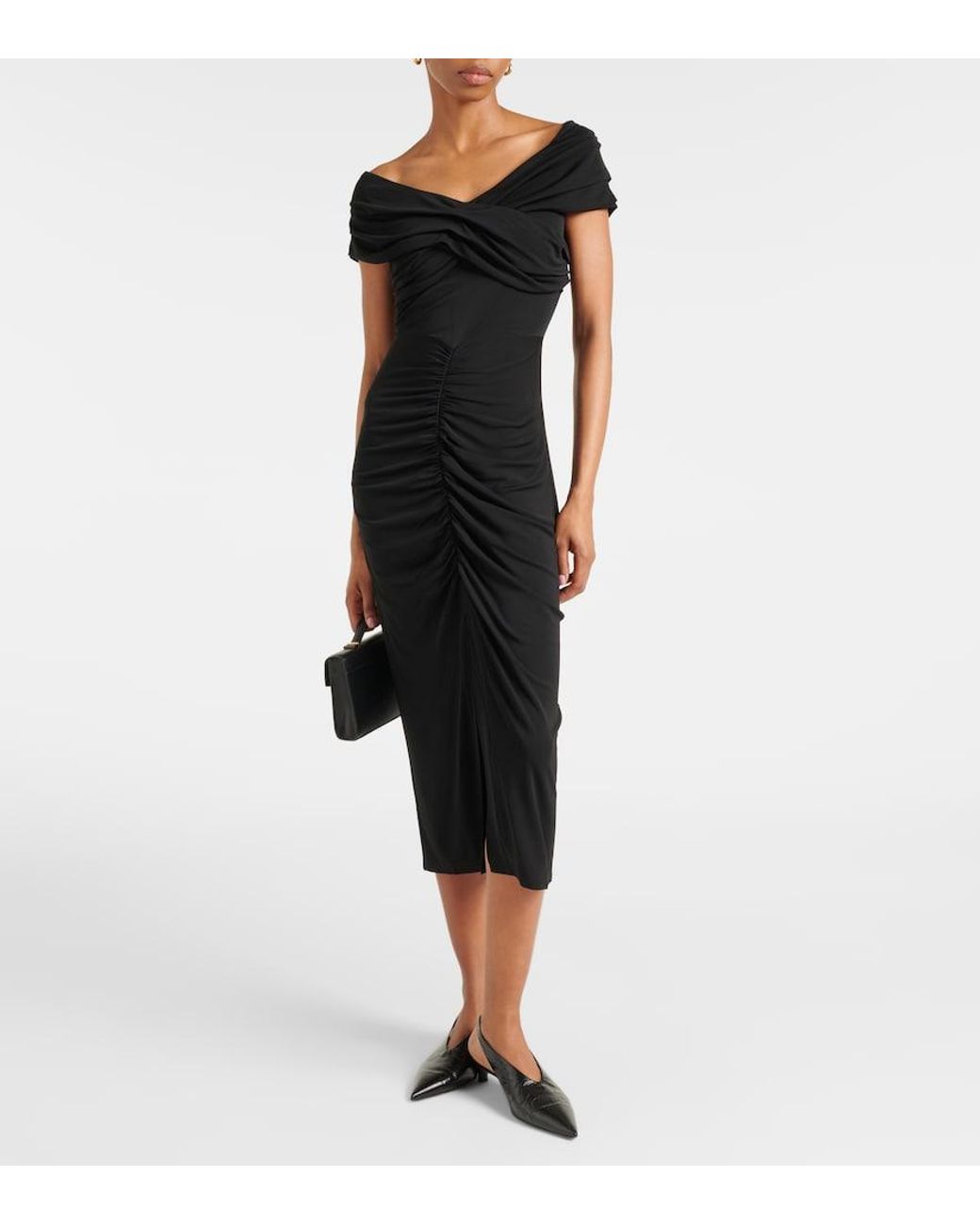 Diane von Furstenberg Black Stephen Ruched Jersey Midi Dress