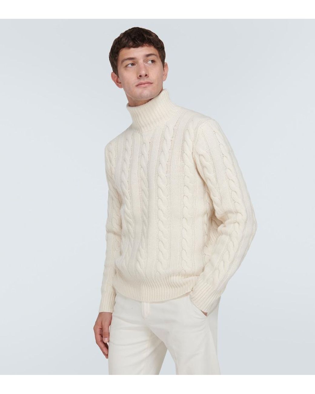 Polo Ralph Lauren White Cable-Knit Wool And Cashmere Turtleneck Sweater for men
