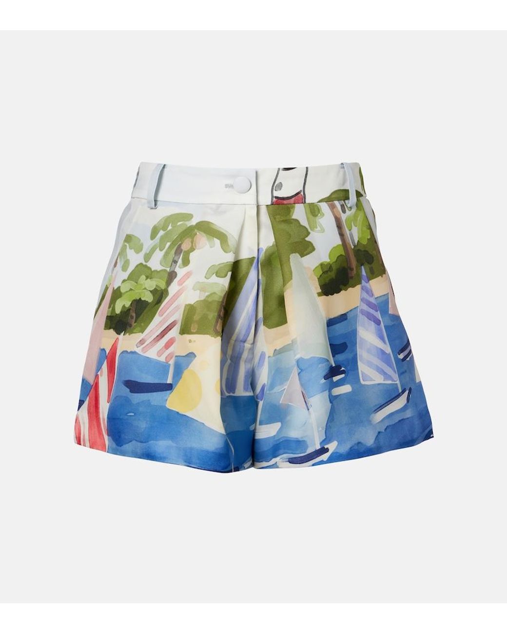 LEO LIN Blue Josie Printed Silk Shorts