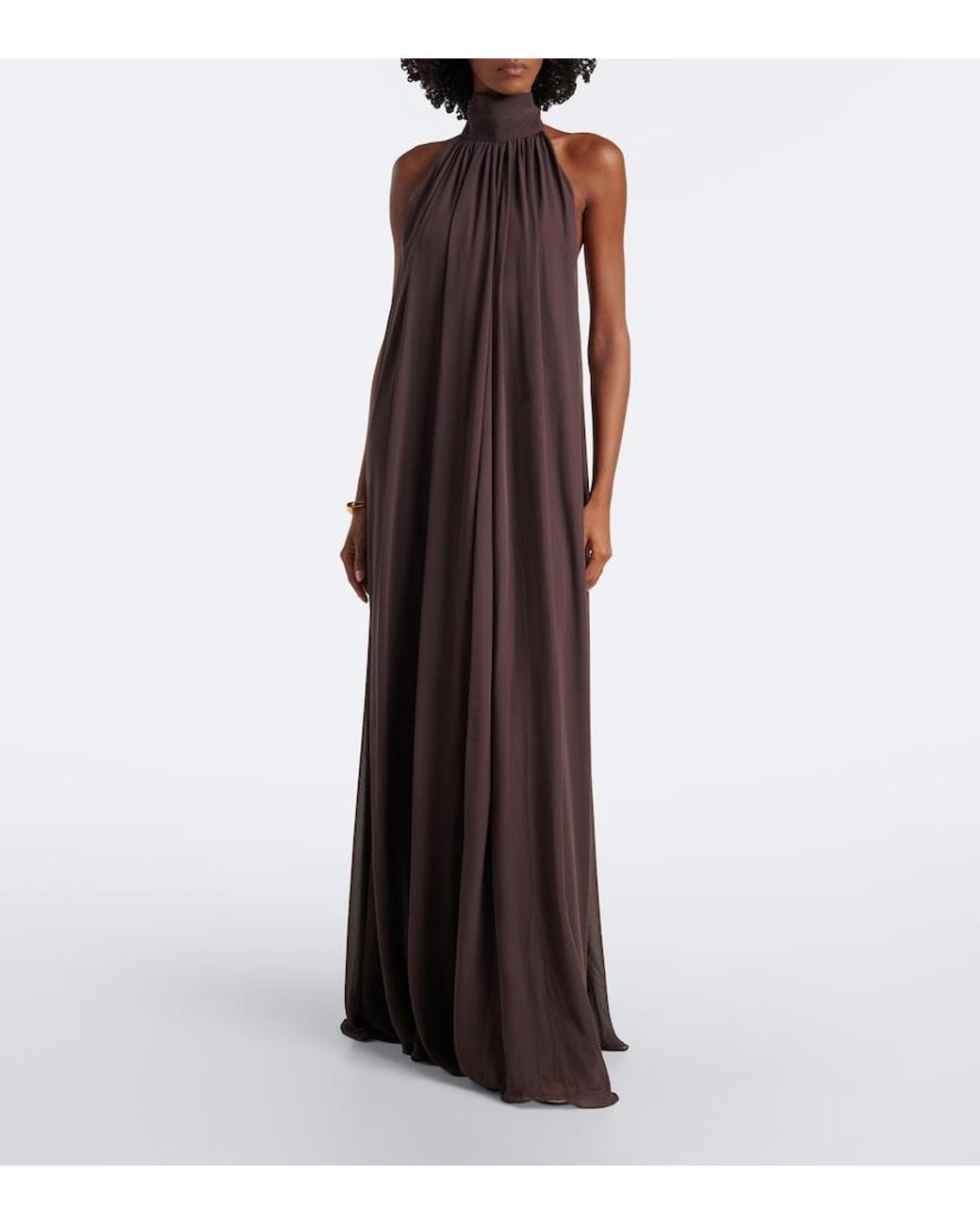 De La Vali Purple Adela Halterneck Chiffon Maxi Dress