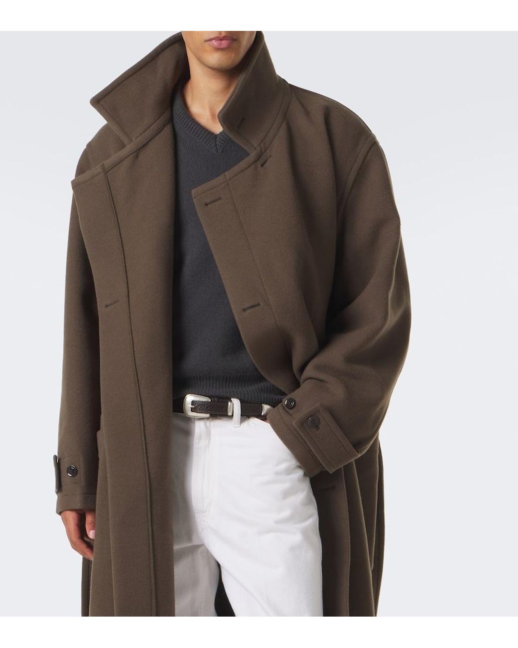 Lemaire Brown Wool Wrap Coat for men