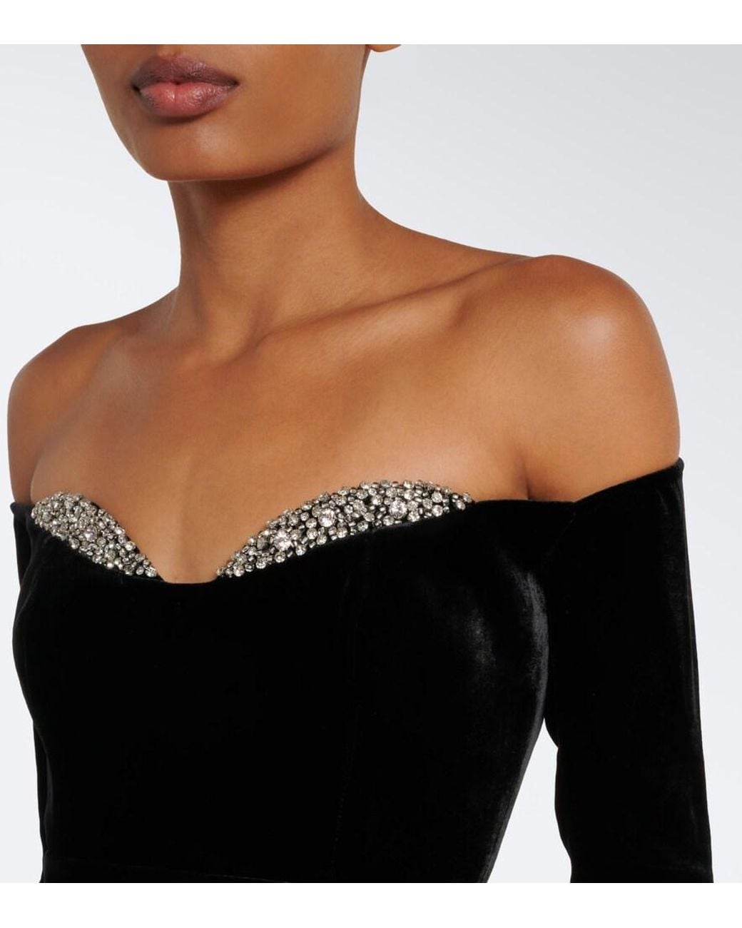 The New Arrivals Ilkyaz Ozel Black Farah Embellished Velvet Bustier Gown