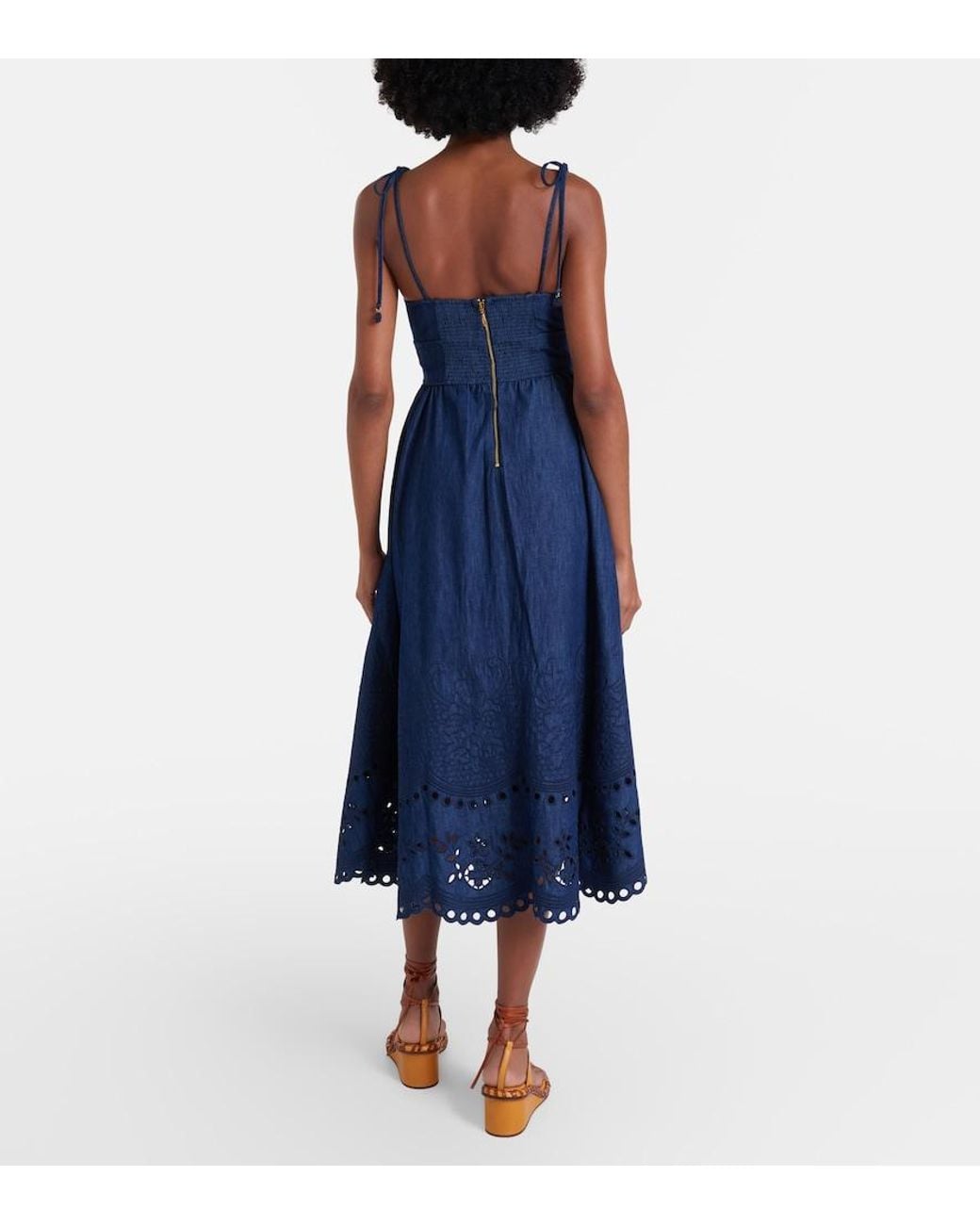 Zimmermann Blue Mahon Broderie Anglaise Denim Midi Dress