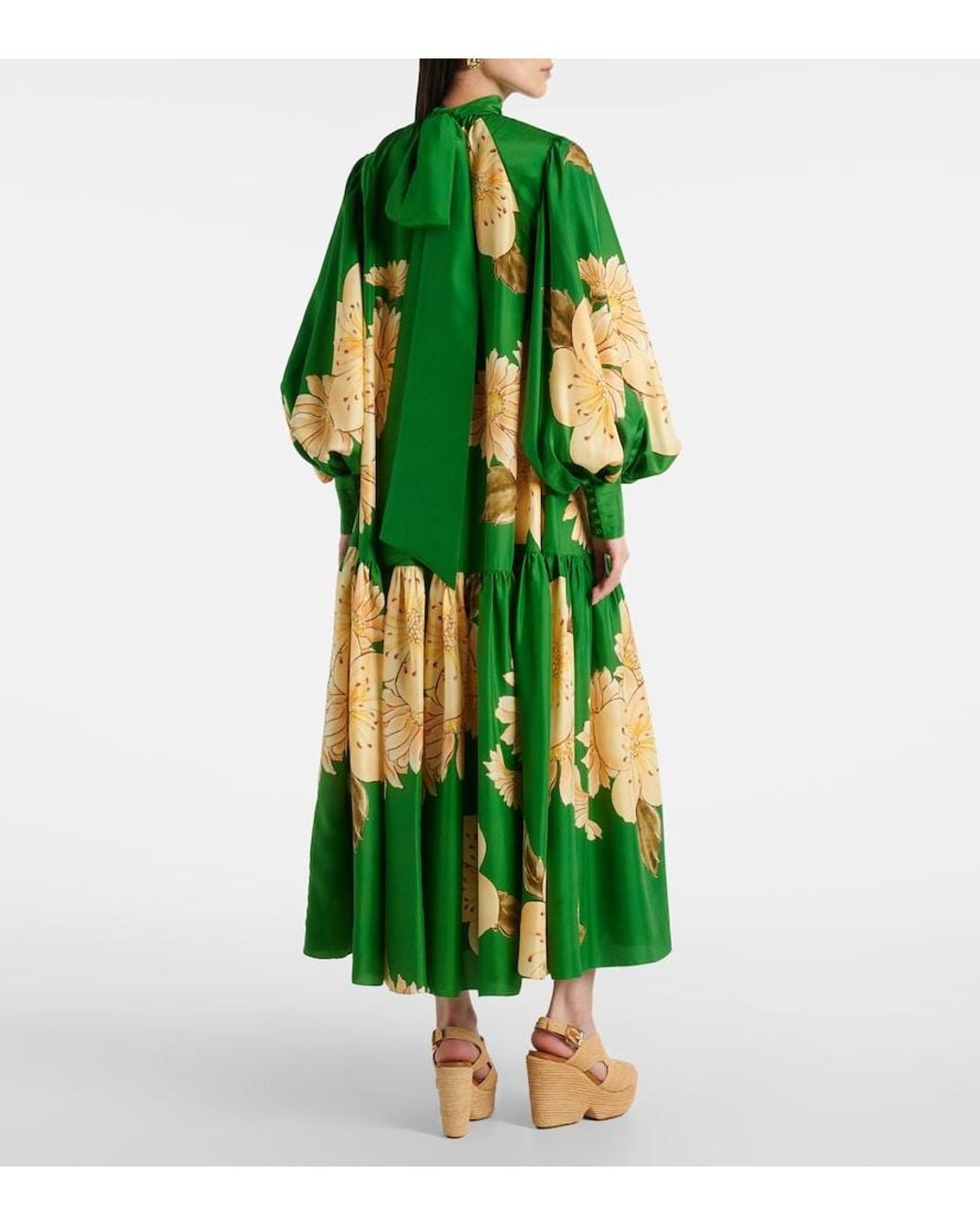 ALÉMAIS Green Sage Floral Silk Midi Dress
