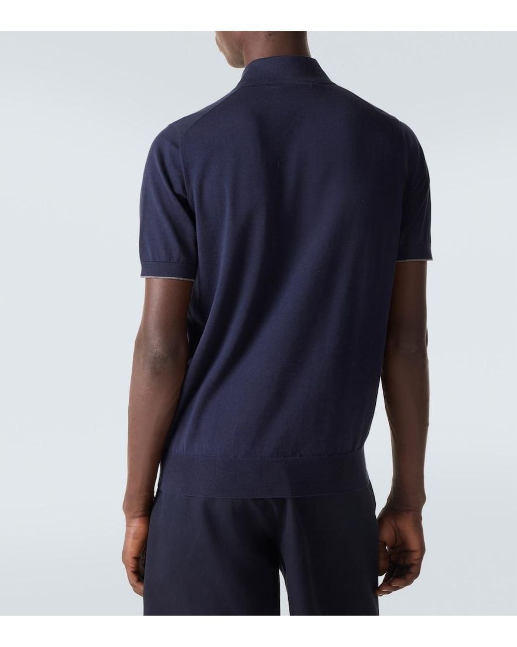 Brunello Cucinelli Blue Embroidered Cotton Pique Polo Shirt for men