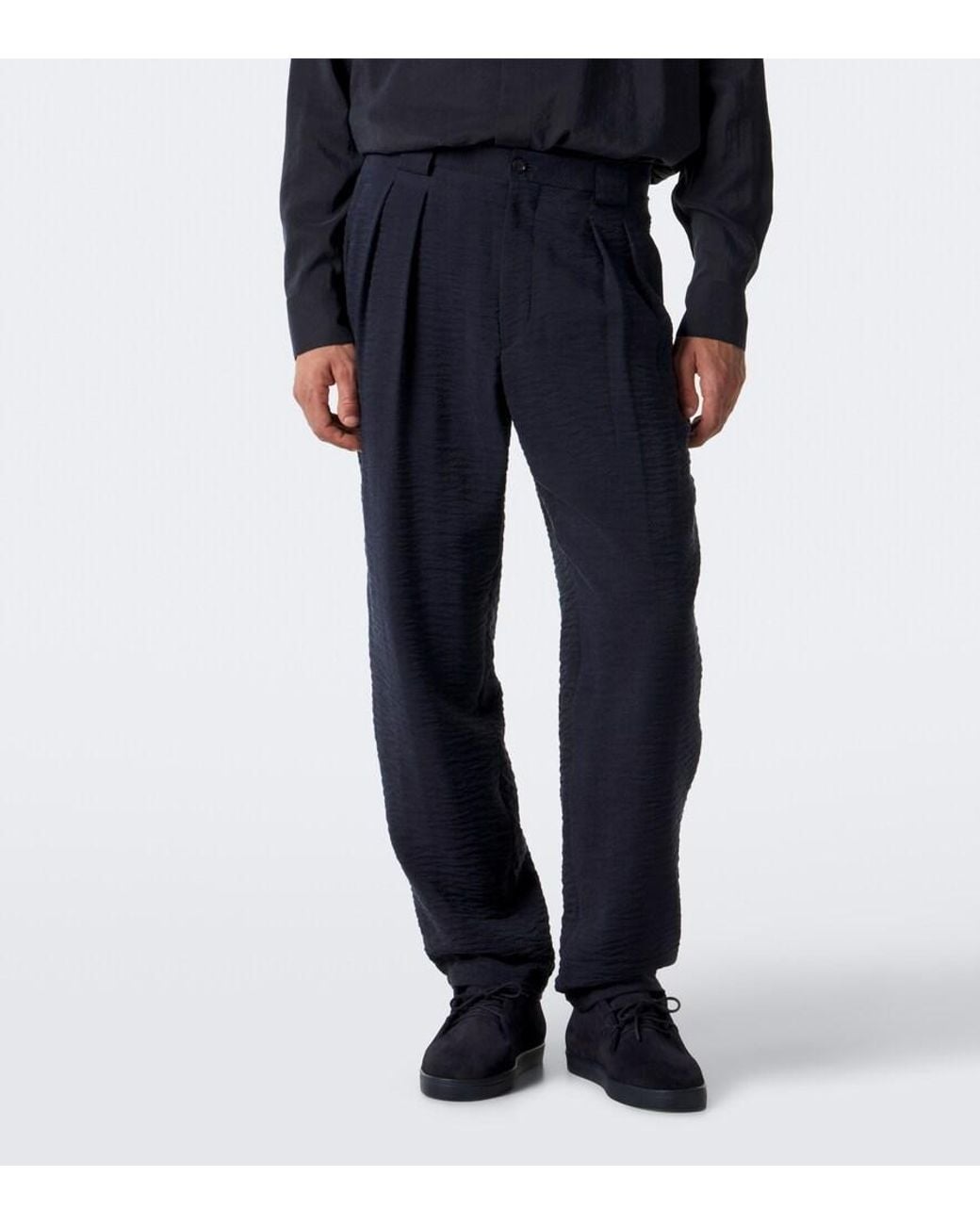 Giorgio Armani Blue Pleated Jacquard Straight Pants for men