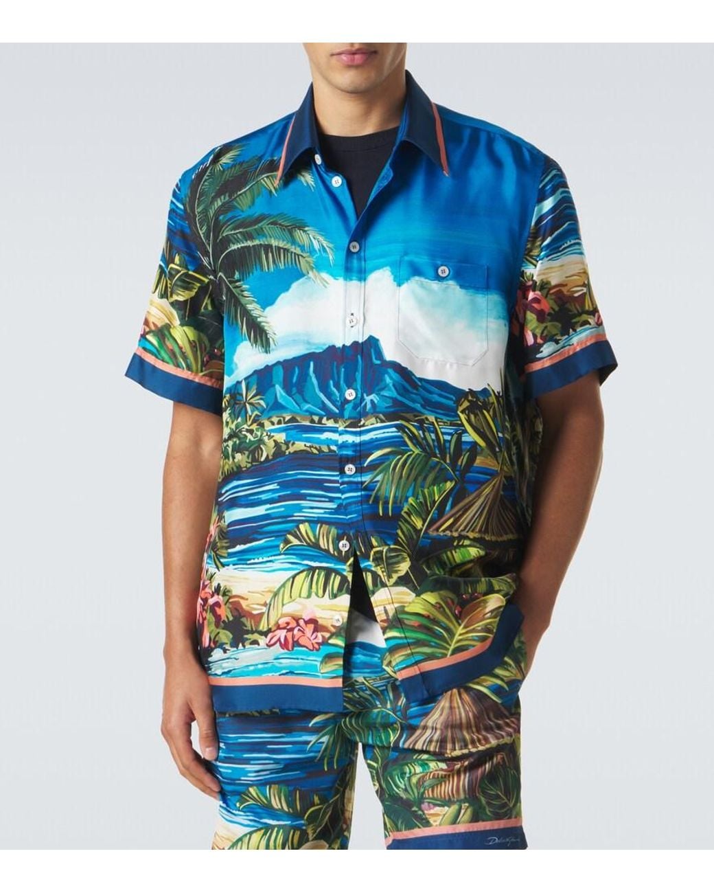 Dolce & Gabbana Blue Printed Silk Twill Shirt for men
