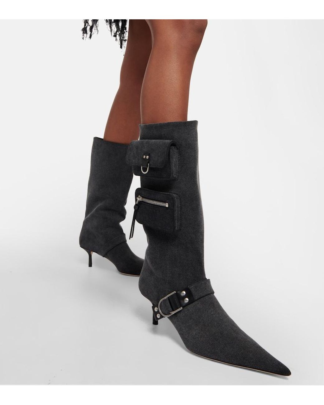 Blumarine Black Jeanne Denim Knee-High Boots