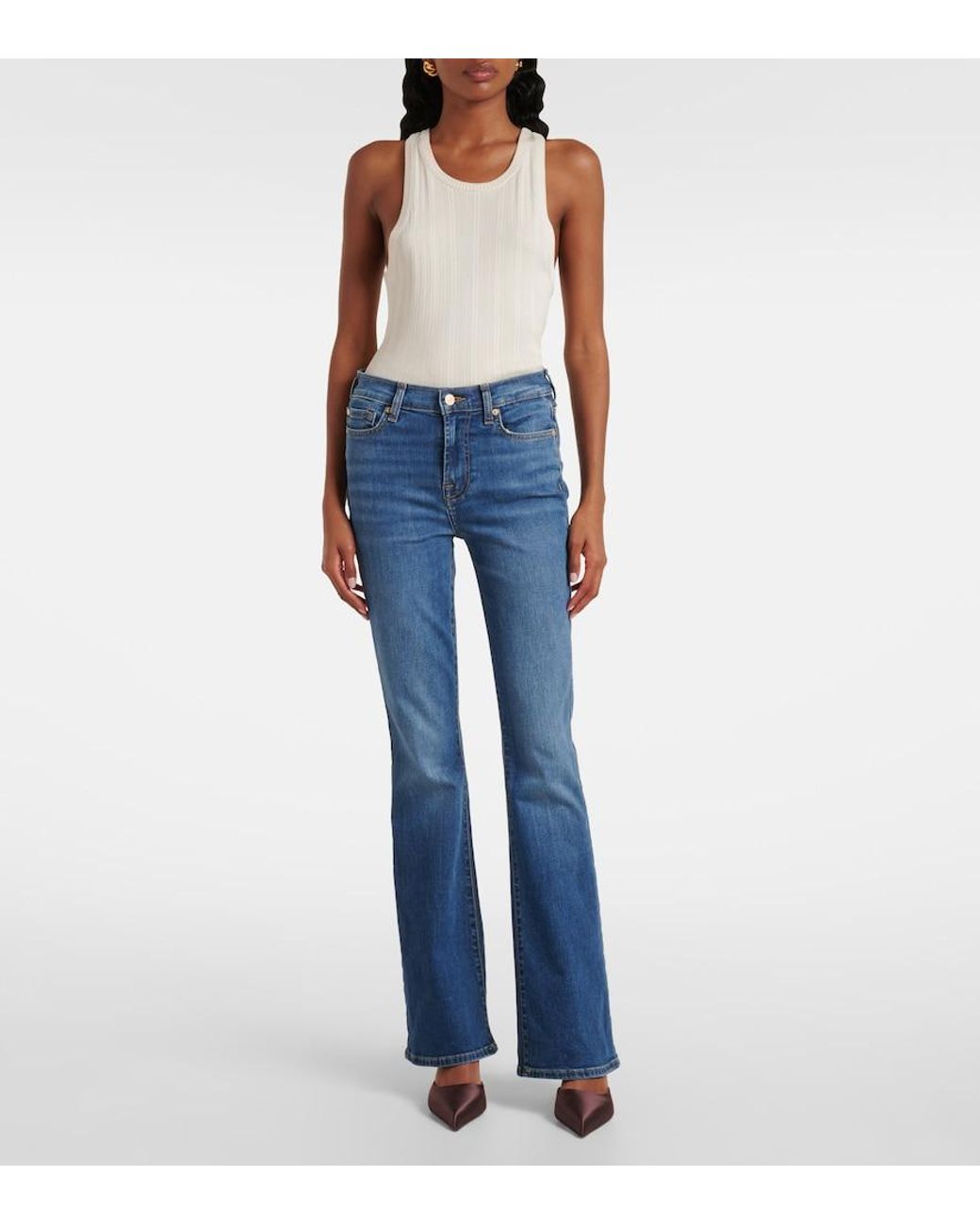 7 For All Mankind Blue Mid-Rise Flared Jeans