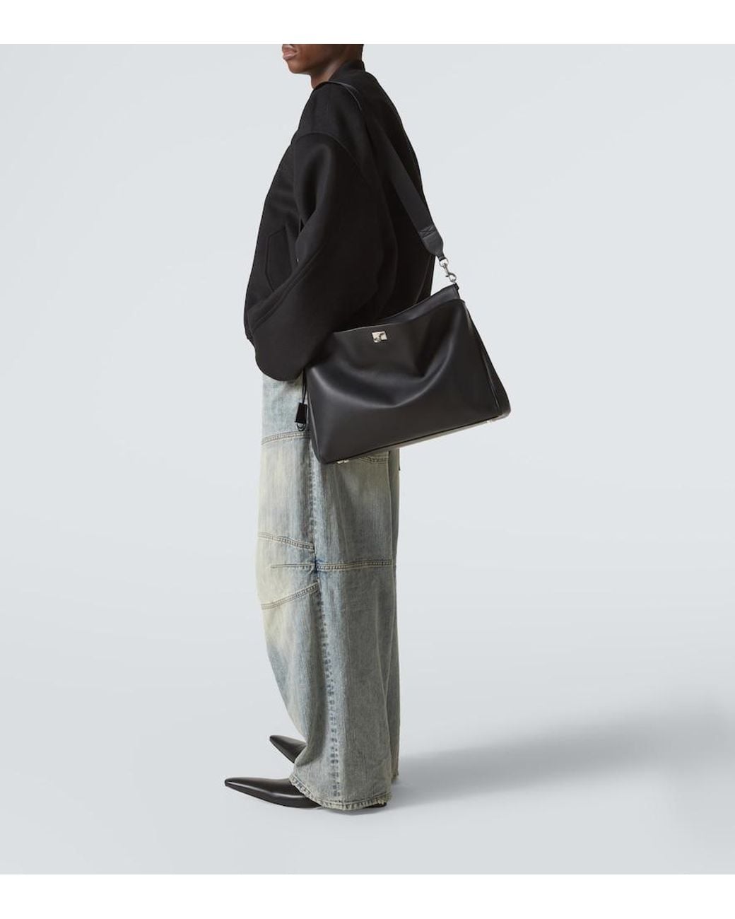 Balenciaga Black Rodeo Leather Messenger Bag for men