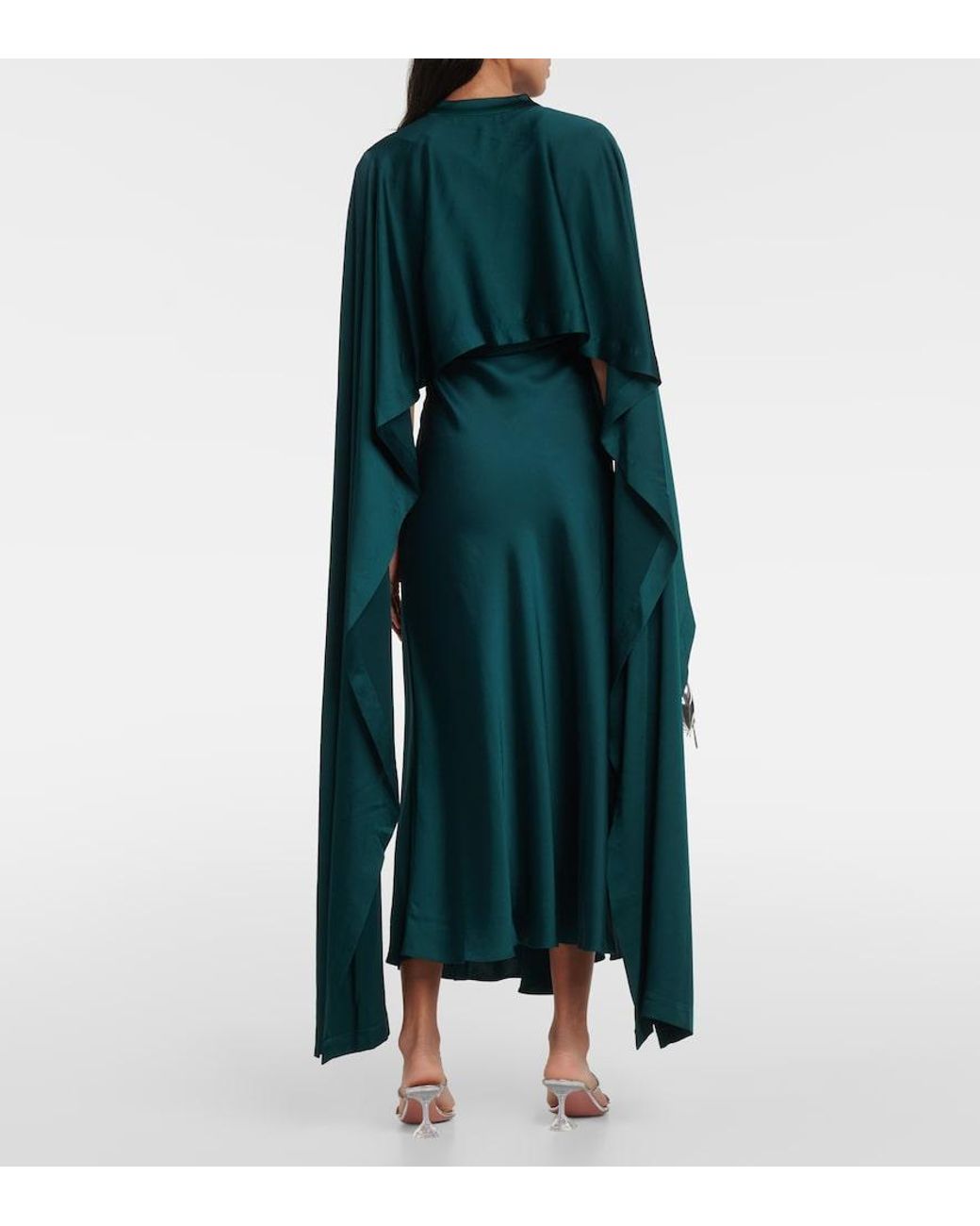 Jonathan Simkhai Green Amory Cape-Effect Draped Satin Gown