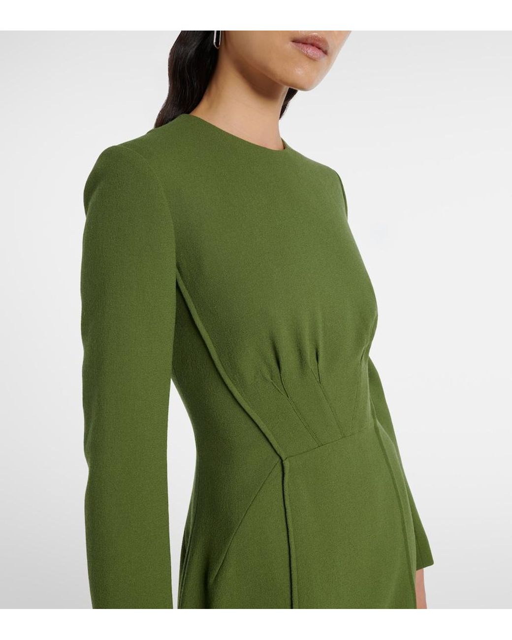 Emilia Wickstead Green Collinson Wool Crepe Midi Dress