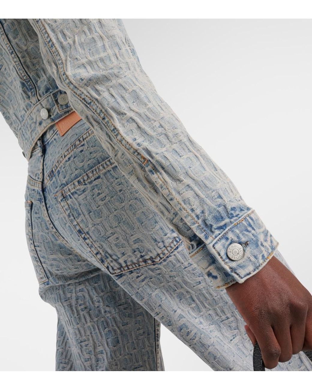 Acne Blue Cropped Jacquard Denim Jacket
