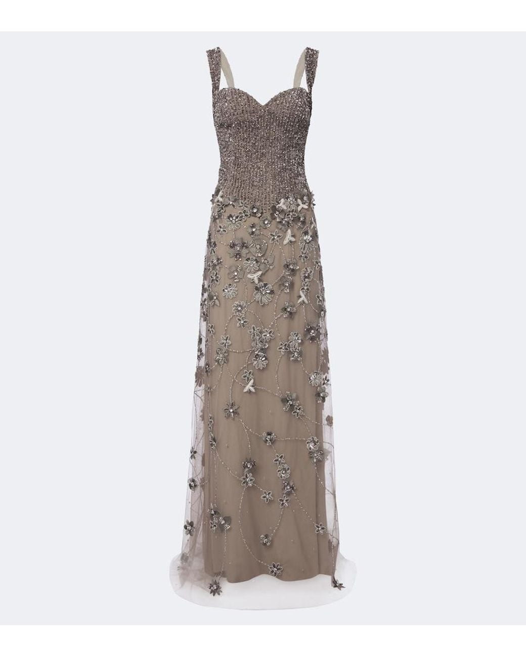 Georges Hobeika Natural Embellished Tulle Gown