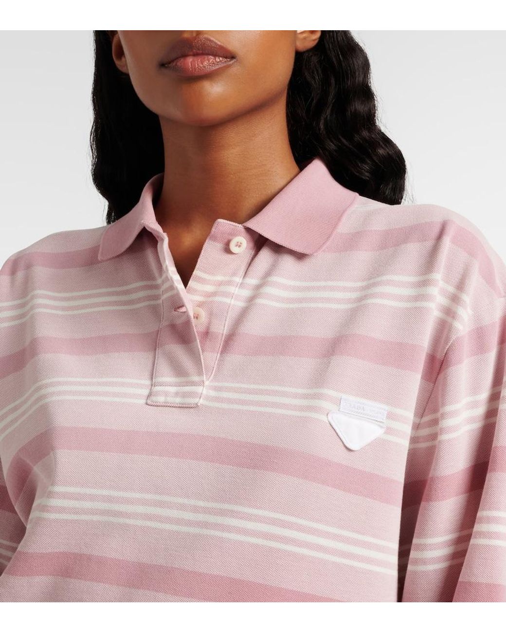 Polo Cropped De Algodon A Rayas Prada de color Pink