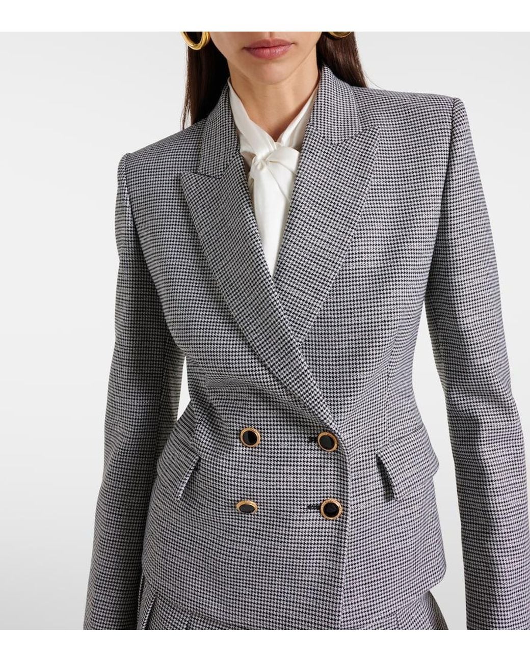 Alessandra Rich Gray Houndstooth Wool-Blend Jacket