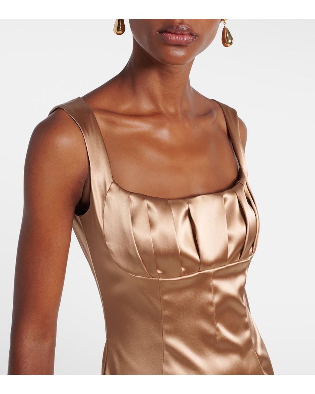 Dolce & Gabbana Brown Pleated Satin Midi Dress