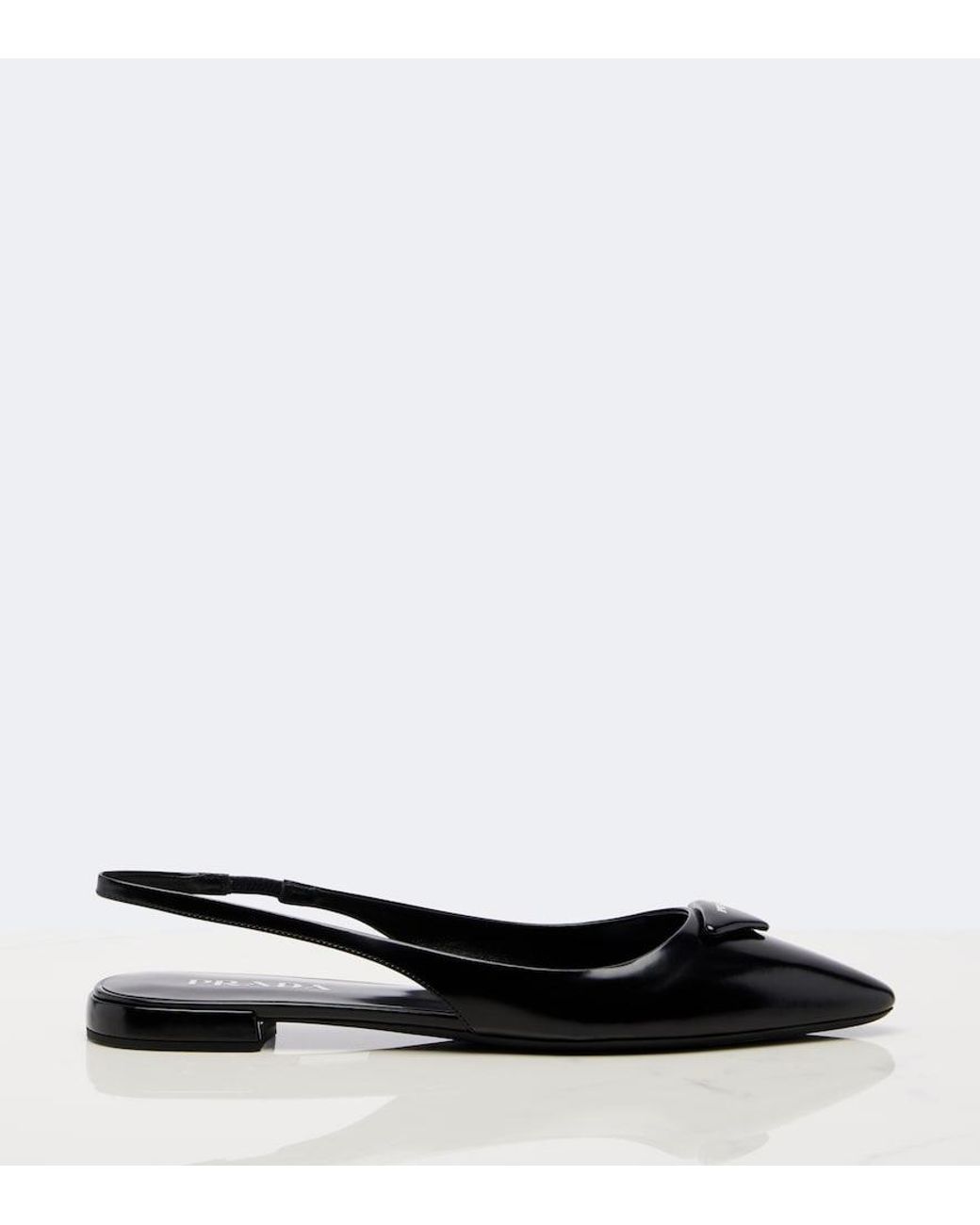 Prada Black Leather Slingback Ballet Flats