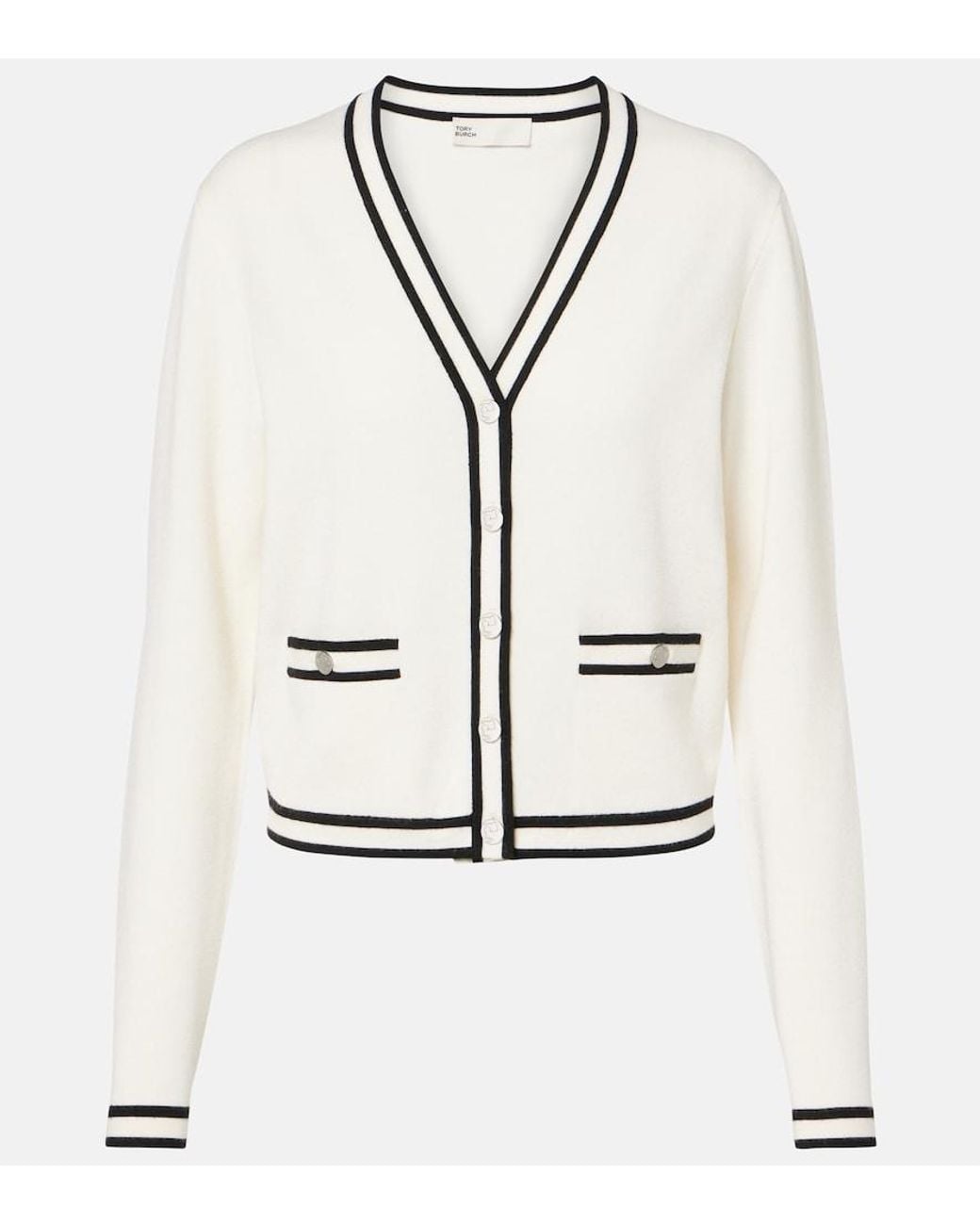 Tory Burch White Kendra Wool-Blend Cardigan