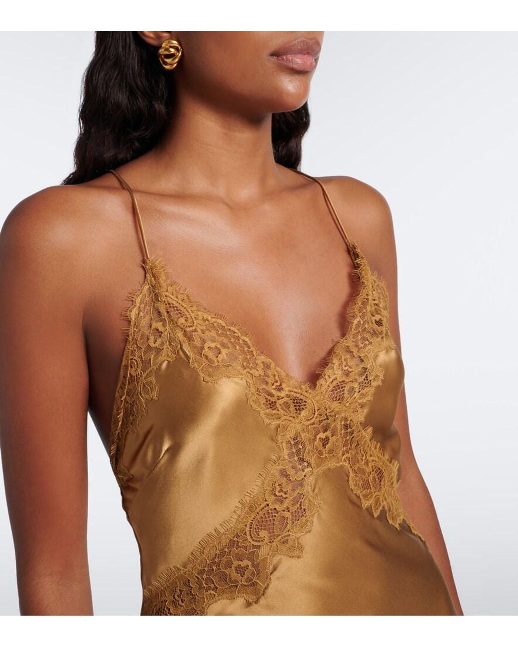Rebecca Vallance Metallic Windsor Lace-Trimmed Silk Satin Slip Dress