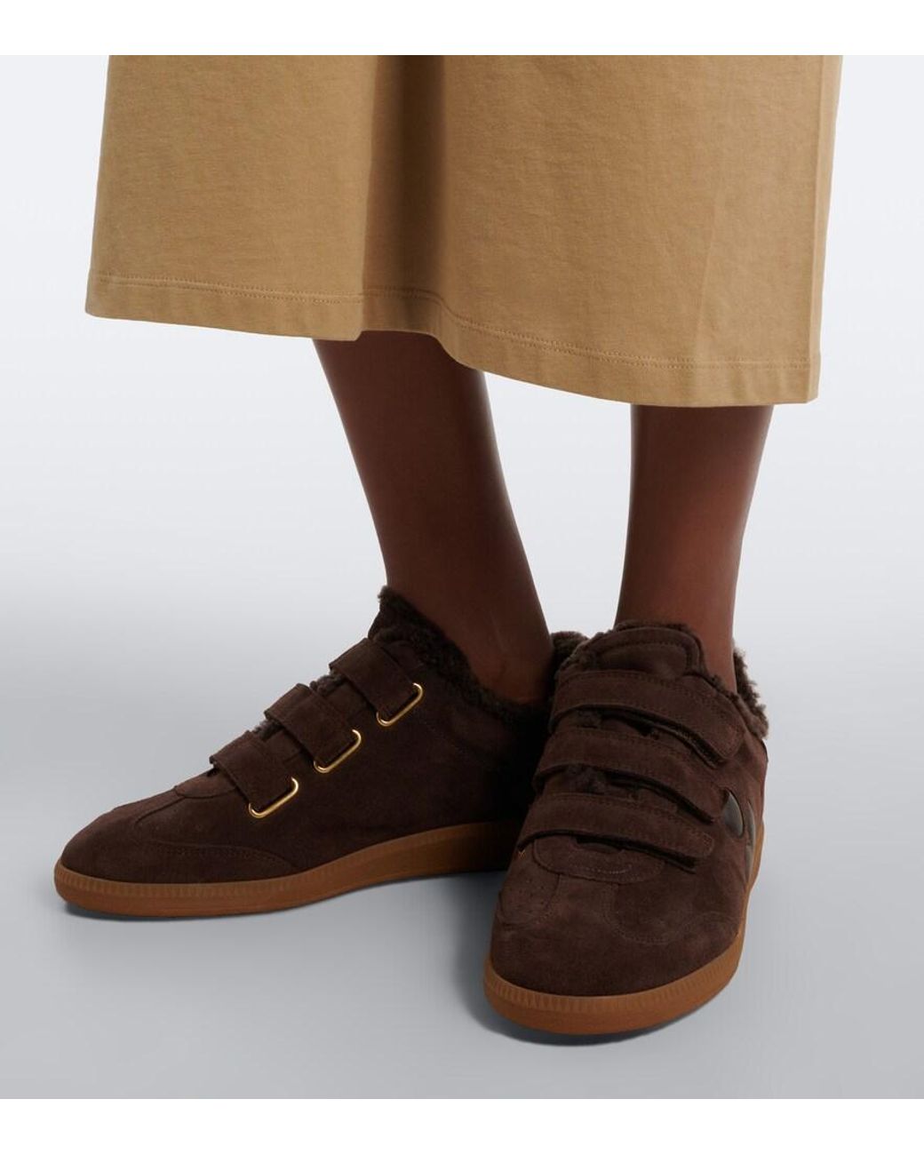 Isabel Marant Brown Beth Shearling-Lined Suede Sneakers