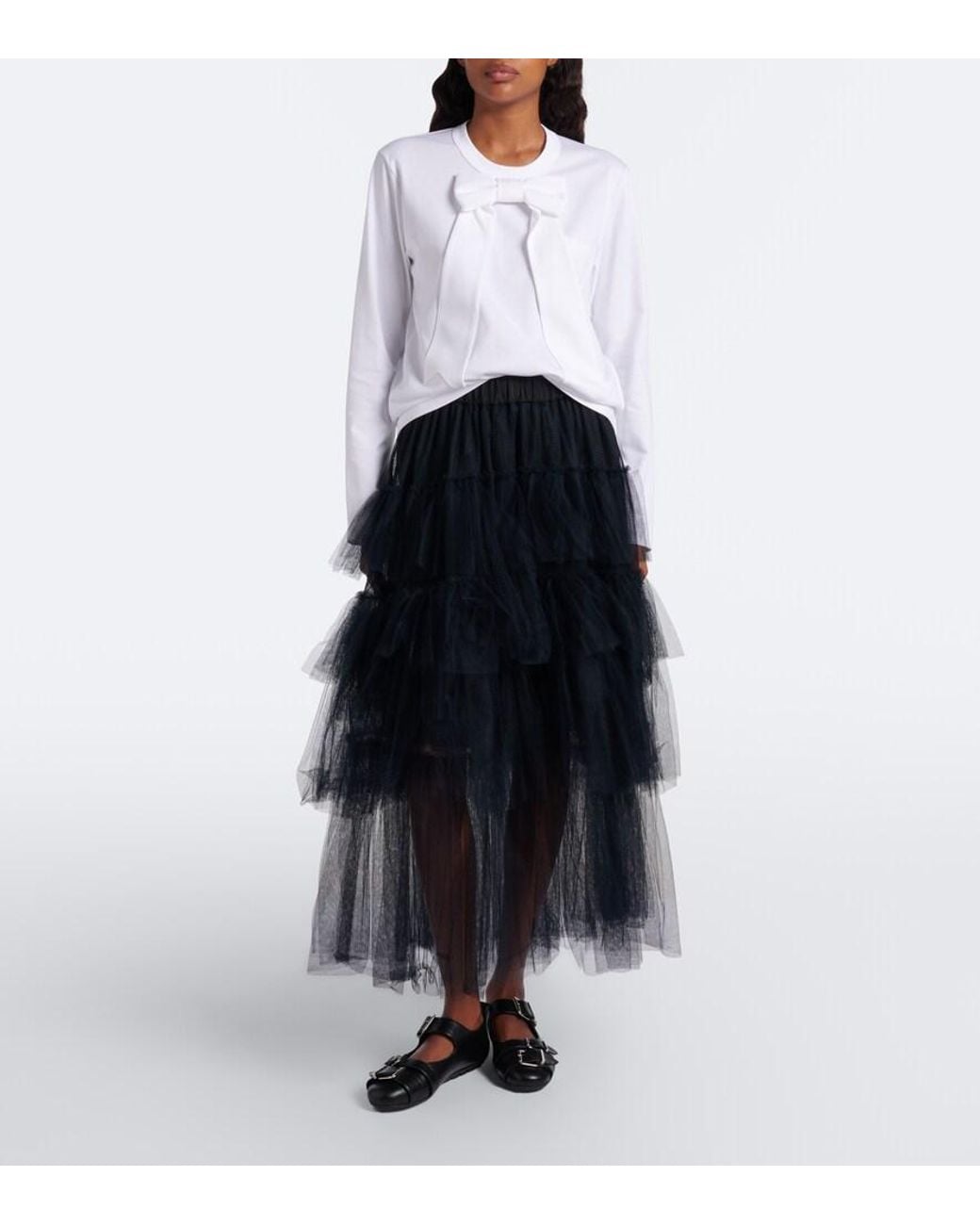 Noir Kei Ninomiya White Bow-Detail Cotton Jersey Top